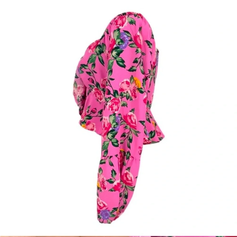 Vero Moda Nya Catch top‎ Medium Barbie pink floral tie bust babydoll crop NWT